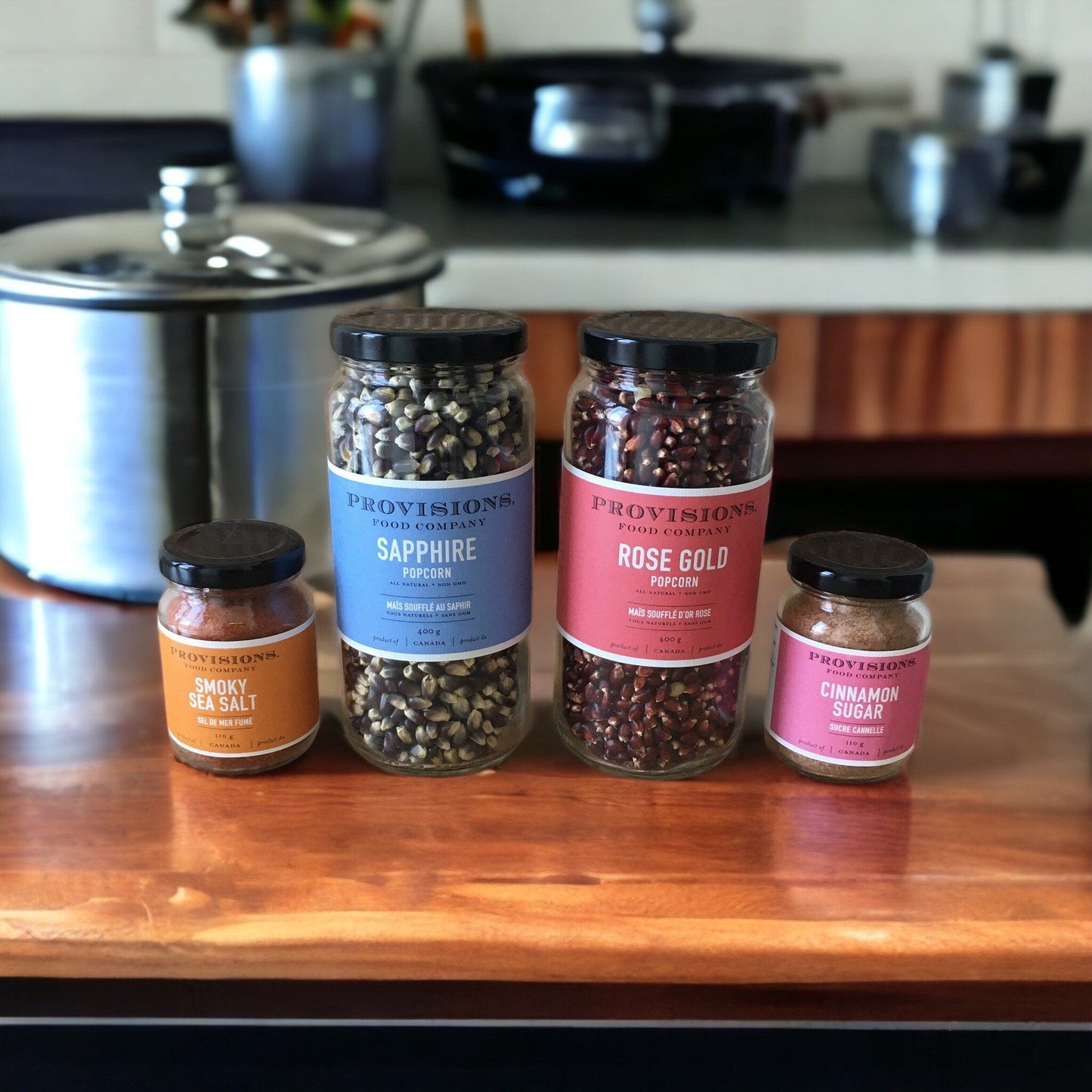 ZERO WASTE MOVIE NIGHT POPCORN MAKING KIT - LOCALLY HARVESTED ROSE GOLD & SAPPHIRE BLUE KERNELS WITH SMALL BATCH TOPPINGS